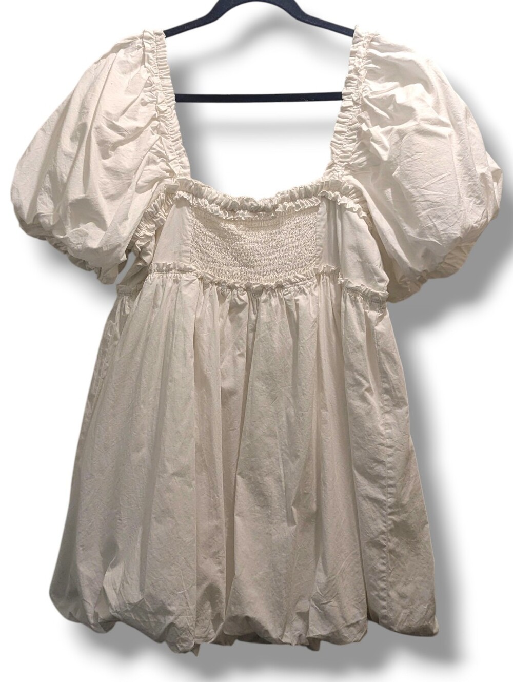 Free People Rendezvous Me Ivory Dress Mini Bubble Smocked Puff Sleeves- L - Picture 11 of 16